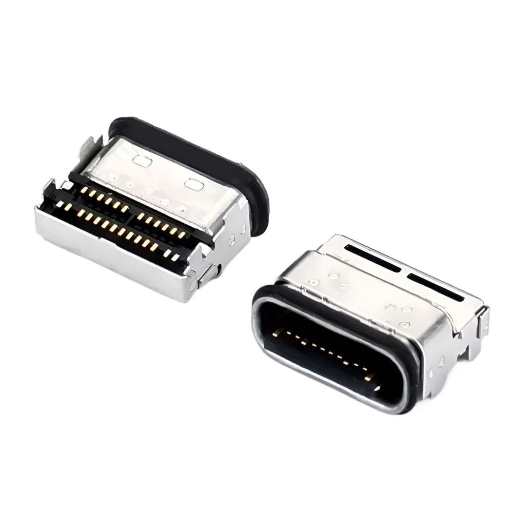 超短体TYPE C 24P防水母座 板上双贴SMT  四脚插板 舌片外露 长度L=8.65MM 防水IP68