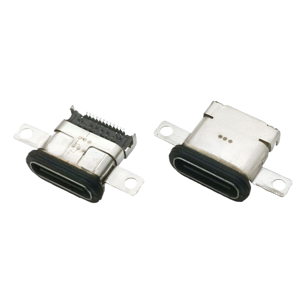 TYPE C 24P防水母座 沉板1.4  DIP+SMT 带双耳螺丝孔 长度L=9.65MM  防水IP68