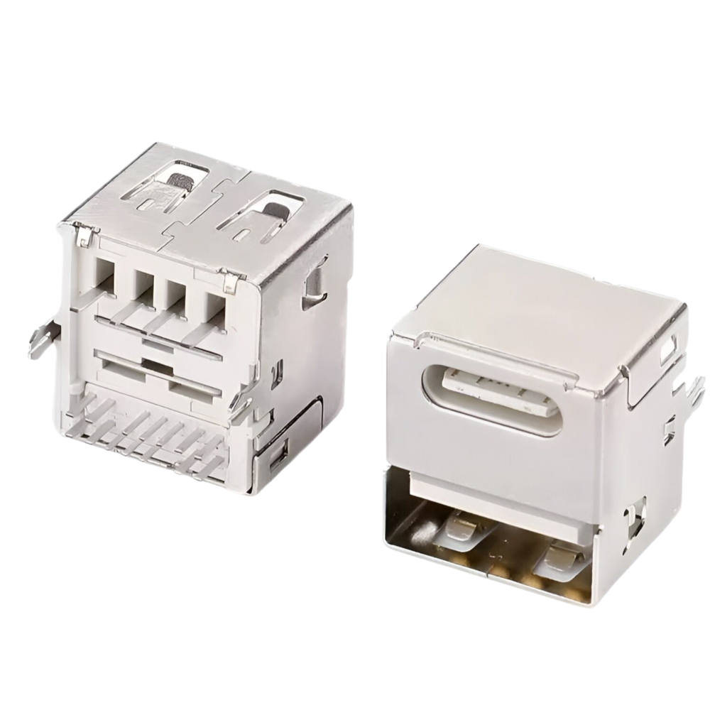 USB 2.0 A母4P+TYPE C 14P二合一母座 180度插板 板上高度H=11.0MM 车充专用