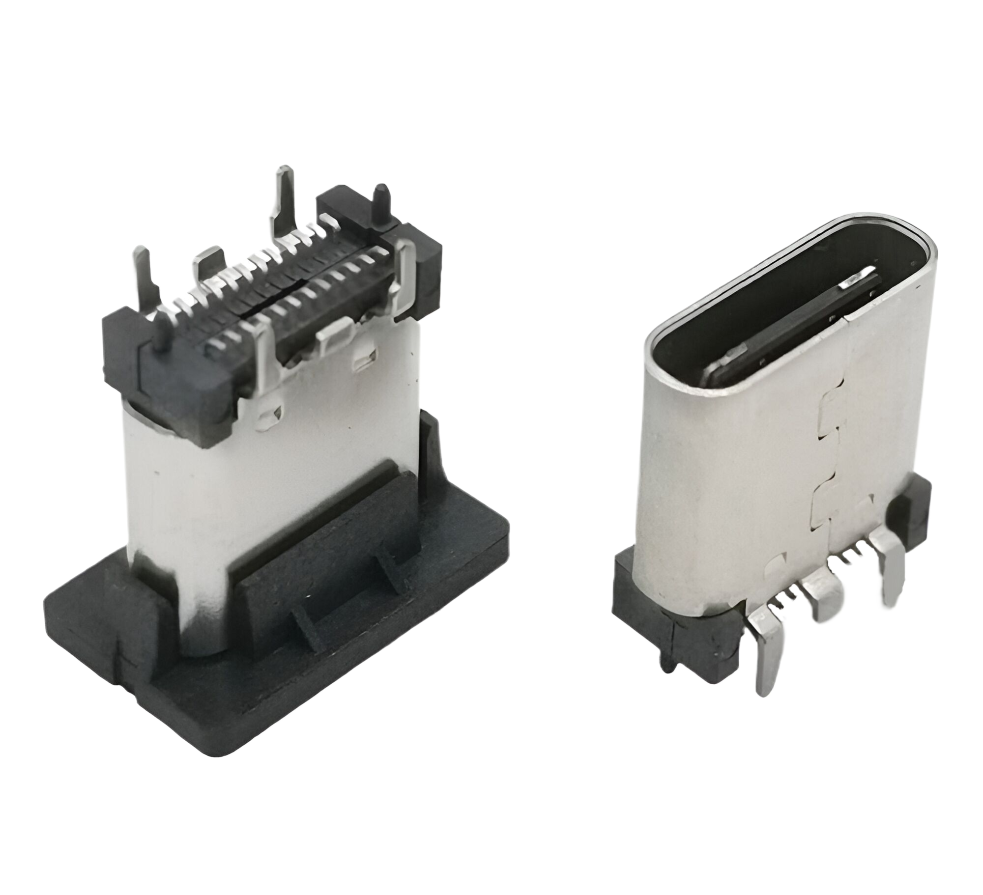 TYPE C 24P立贴母座 直立式SMT 双排贴片 带定位柱 带防尘盖 高度H=6.5、7.4、8.8、9.3、10.0、10.5MM